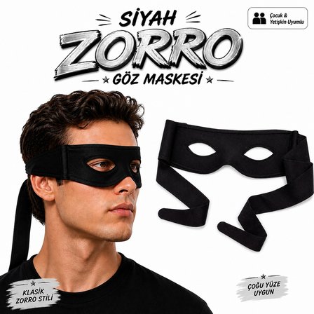Siyah Zorro Göz Maskesi – Bağlamalı Parti ve Kostüm Aksesuarı (3126)