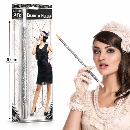 30 cm Gümüş Payetli Sigara Tutacağı – 1920’ler Gatsby Parti Aksesuarı (3126)