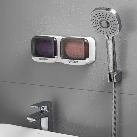 Duvara Monte İkili Kapaklı Plastik Katı Sabunluk Organizer – Banyo &amp;amp; Mutfak İçin Yapışkanlı 