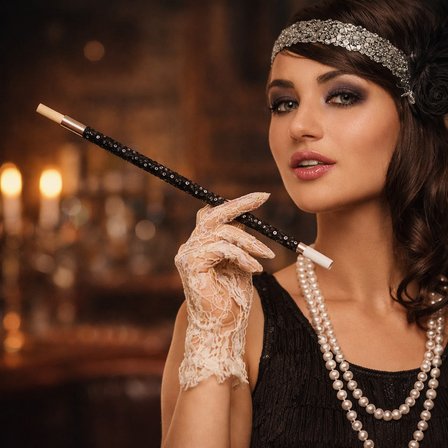 30 cm Siyah Payetli Sigara Tutacağı – 1920’ler Gatsby Parti Aksesuarı (3126)