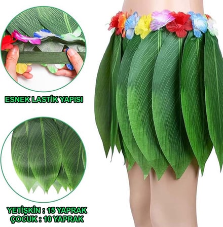 Tropikal Esintili Hawaii Yapraklı Parti Eteği Yetişkin Boy (3126)