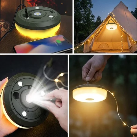 2’si 1 Arada 5 Farklı Işık Modlu Gün Işığı Şarjlı Kamp Lambası ve Makaralı 10 Metre Peri LED Işık – 