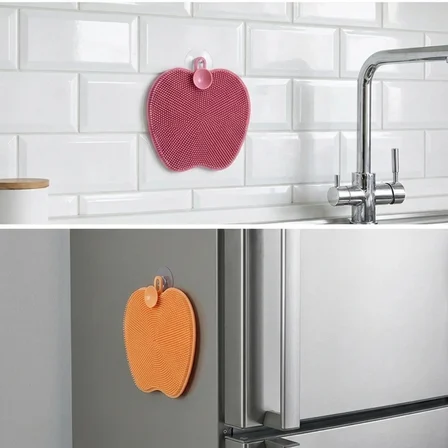 Elma Şekilli Silikon Bulaşık Yıkama Matı – Çok Amaçlı Mutfak ve Banyo Süngeri (3126)