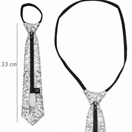 Gümüş Renk Pul Payetli Işıltılı Parti Kravatı 33 cm (3126)