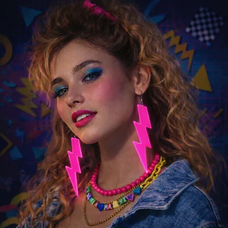 80’ler 90&amp;apos;lar Retro Neon Pembe Şimşek Küpe 10 cm (3126)