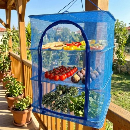 3 Katlı Fermuarlı Sebze Meyve Kurutucu File – 45x45 cm Katlı Askılı Kurutma Filesi (56 cm Uzunluk) (