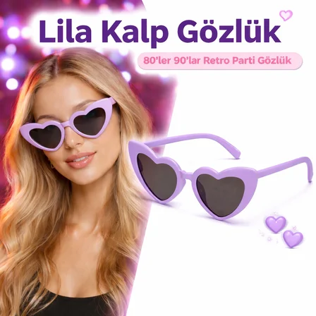 Mor Lila Retro Kalp Gözlük – 80’ler 90’lar Stil Parti Gözlüğü (3126)