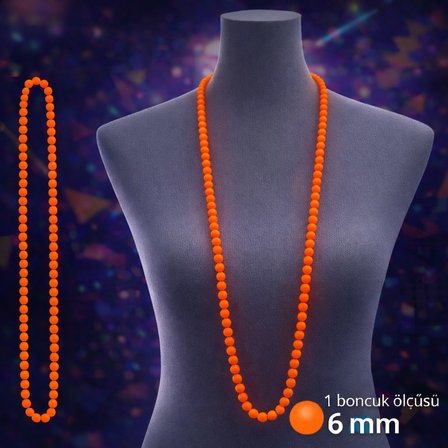 Neon Turuncu Boncuk Kolye 80 cm – Retro 80’ler 90’lar Parti Aksesuarı (3126)