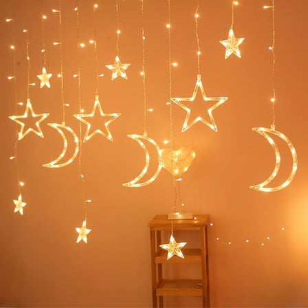Ay ve Yıldız Figürlü Kumandalı 12 Sarkıtlı 120 LED Dekor Işık – Dekoratif Ortam ve Masaüstü Aydınlat
