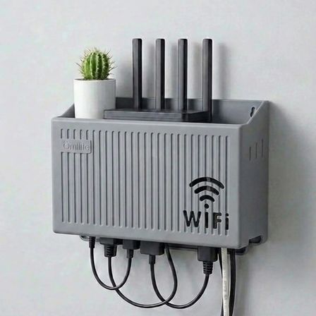 Duvar Tipi Wi-Fi Modem Saklama Kutusu(Gri) – Kablo Düzenleyici Router Raf Organizer (3126)