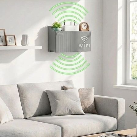Duvar Tipi Wi-Fi Modem Saklama Kutusu(Gri) – Kablo Düzenleyici Router Raf Organizer (3126)