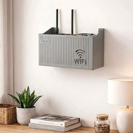 Duvar Tipi Wi-Fi Modem Saklama Kutusu(Gri) – Kablo Düzenleyici Router Raf Organizer (3126)