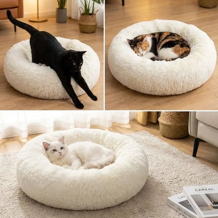 Yuvarlak Ultra Yumuşak Welsoft Peluş Kedi ve Köpek Yatağı – Kaymaz Taban Tüylü Pet Pufu,Uyku Minderi