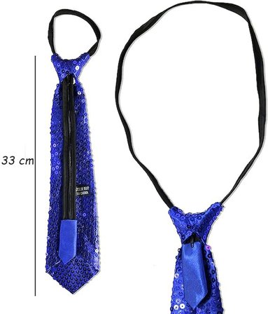 Mavi Renk Pul Payetli Işıltılı Parti Kravatı 33 cm (3126)