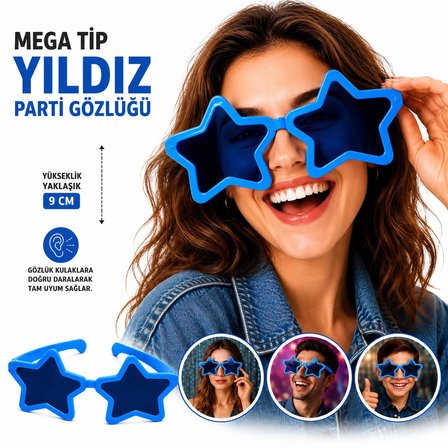 Mega Tip Yıldız Parti Gözlüğü Mavi Renk (3126)