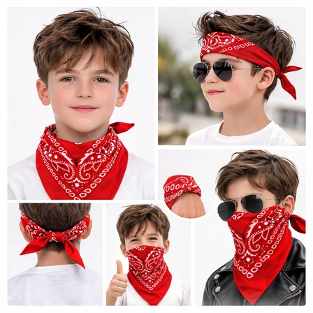 Kırmızı Kovboy Fuları Çocuk Bandana Western Desenli Boyun Fuları (3126)