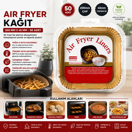 AİR FRYER KARE - BÜYÜK - 200MMX45MM KAĞIT PİŞİRME KALIBI (3126)