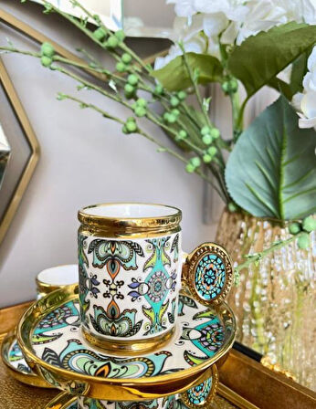 Royking Ricamo 6lı Kahve Fincan Takımı TURKUAZ BKY 001