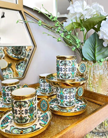 Royking Ricamo 6lı Kahve Fincan Takımı TURKUAZ BKY 001