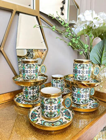 Royking Ricamo 6lı Kahve Fincan Takımı TURKUAZ BKY 001