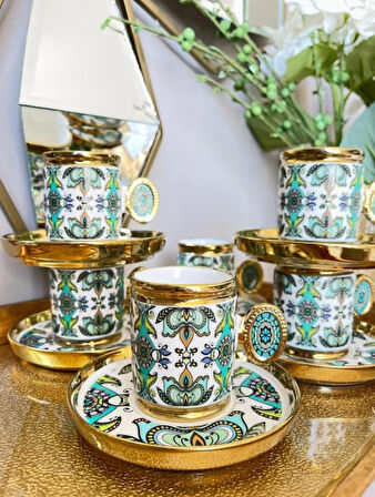 Royking Ricamo 6lı Kahve Fincan Takımı TURKUAZ BKY 001