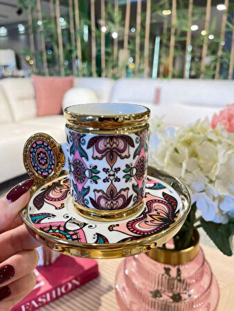 Royking Ricamo 6lı Kahve Fincan Takımı PEMBE-SOMON BKY 001