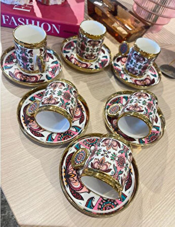 Royking Ricamo 6lı Kahve Fincan Takımı PEMBE-SOMON BKY 001