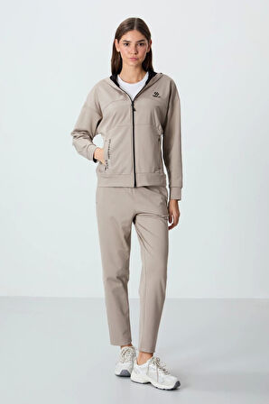 TOMMY LİFE T10BY-95306_01 BAYAN CEKET/DAR PAÇA EŞOFMAN TAKIMI KOYU BEJ