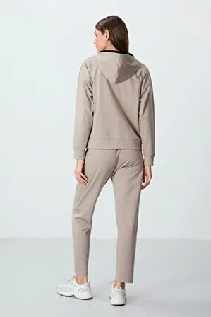 TOMMY LİFE T10BY-95306_01 BAYAN CEKET/DAR PAÇA EŞOFMAN TAKIMI KOYU BEJ
