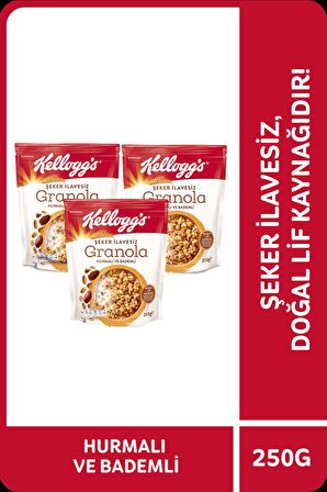 KELLOGG'S ŞEKER İLAVESİZ GRANOLA HURMALI VE BADEMLİ 250 GRAM x 3 ADET,