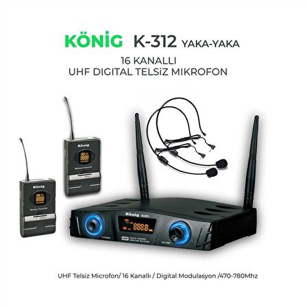 KÖNİG K-312 UHF ÇİFT KANAL 2 YAKA MİKROFON