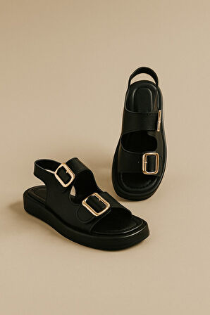 Günlük Kadın Sandalet Çift Tokalı Rahat Alçak Tabanlı Esnek Ayakkabı 313