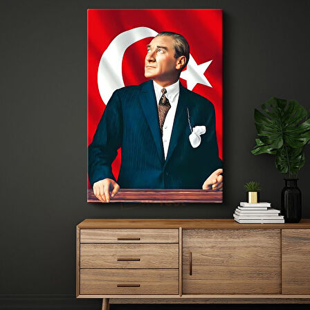 Kalpak ve Kravatlı Atatürk - Resmi Portre Kanvas Tablo