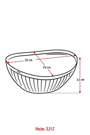 Akrilik Barok Büyük Oval Meyve & Salata Kasesi & Karıştırma Kabı / 3,3 Lt (CAM DEĞİLDİR)