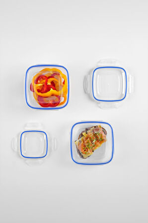 Kare 10 Parça Contalı Vakumlu Sızdırmaz Hava Almaz Saklama Kabı Seti 2x(3750/2400/1500/900/500 ml)