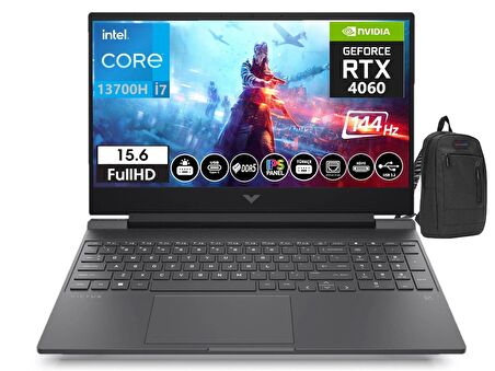 HP Victus 13. Nesil Intel i7-13700H 16GB DDR5 Ram 512GB SSD 6GB RTX4050 16,1 İnç 144Hz IPS FHD Windows11Home Taşınabilir Bilgisayar PV7P6C1EA10+ZettaÇanta