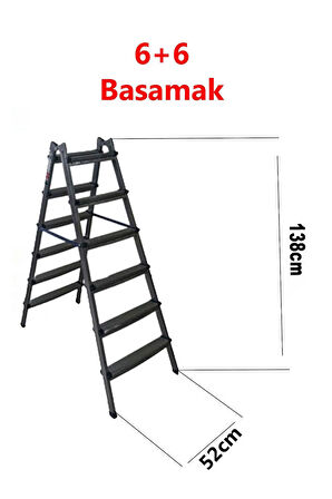 Dayanıklı 6+6 Özel Tasarım Hafif, Kaymaz, Metal Basamaklı Katlanır Merdiven