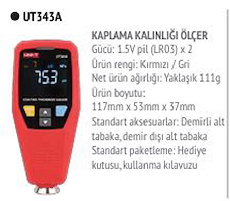 UT-343A Kaplama ve Boya Kalınlığı Ölçüm Cihazı;UNI-T