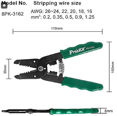 PROSKİT 8PK-3162 Hassas Kablo Soyucu 7in1 Tool for AWG 26/24/22/20/18/16;PROSKİT