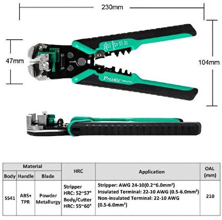 PROSKİT 8PK-371DU Kablo Soyucu 9'' Otomatik Tel Sıyırıcı ve Kıvırıcı;PROSKİT