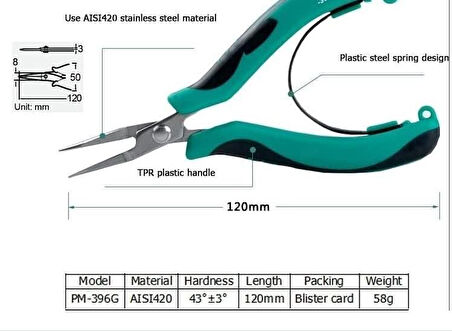 PROSKİT PM 396G İğne Kargaburun Çelik 120mm Mini Orijinal Kesme Pense ;Proskit