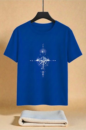 Unisex Pusula Baskılı Tasarım Tshirt