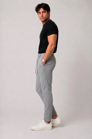 Erkek Siyah Poliviskon Trend İpli Jogger Slim Fit Spor Pantolon