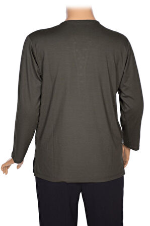 Cimariva Kadın Meyra Büyük Beden O Yaka Nakışlı Haki Bluz