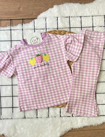 Kız Bebek Ekoseli İkili Takım %100 COTTON