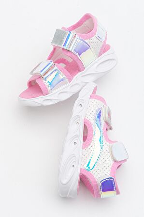 mnpc Kız Çocuk Beyaz-Pembe Işıklı Anatomik Hafif Spor Sandalet
