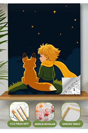 Sayılarla Boyama Seti 40x50 Cm (Çıtalı) Fırça Boya Dahil Numaralı Tuval Tilki ve Cocuk