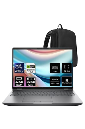 ZBook Fury G1i Core Ultra 9 285HX RTX Pro 4000 Blackwell 16GB 32GB RAM 512B SSD 16" FHD+ FreeDOS C65G3ESPN326 İş İstasyonu + PER4 Çanta