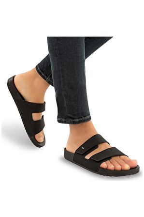 Anatomik Ayarlanabilir Üstü Cırtlı Erkek Terlik Siyah