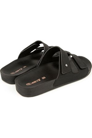 Anatomik Ayarlanabilir Üstü Cırtlı Erkek Terlik Siyah